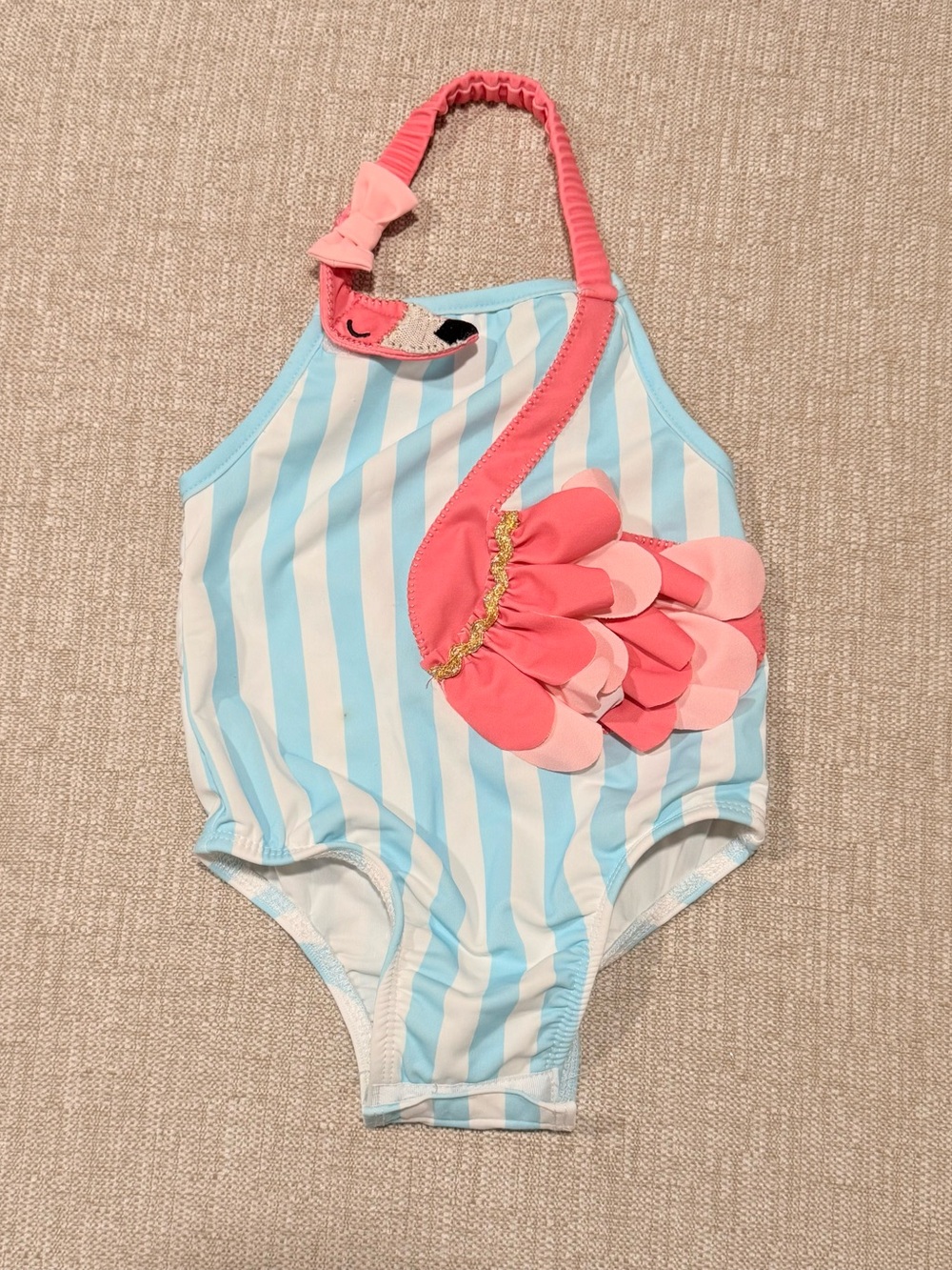 Mud Pie Blue & Pink Flamingo Stripe One-Piece Swimsuit